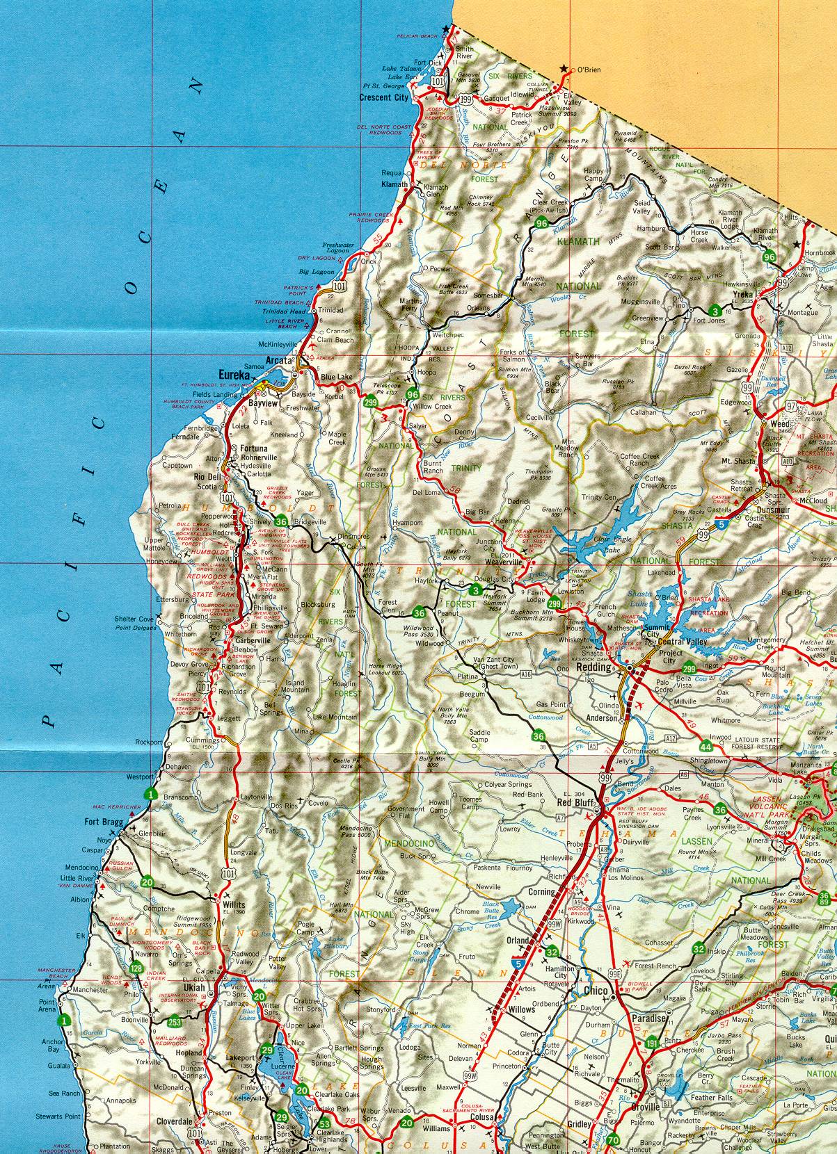 Section of 1966 official highway map for California