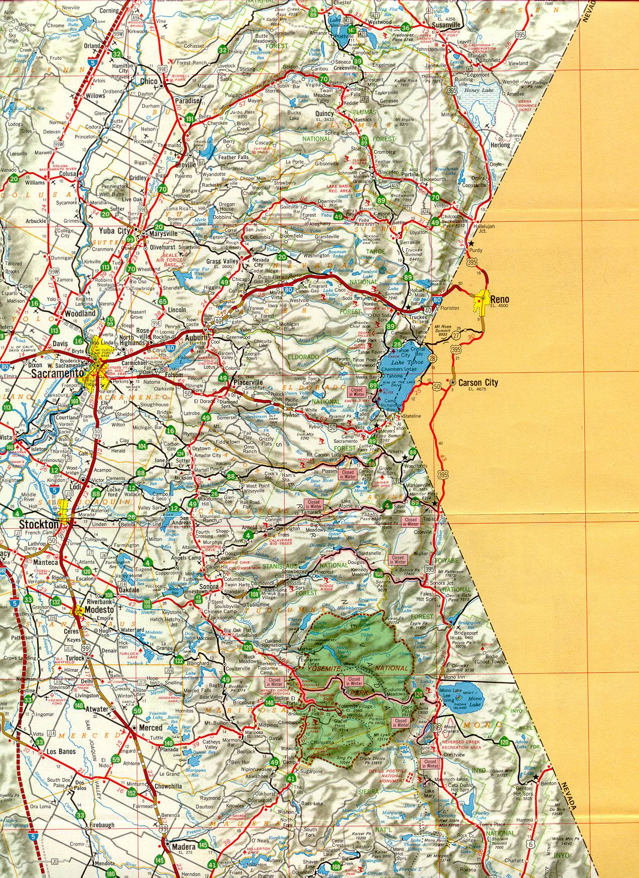 Section of 1966 official highway map for California