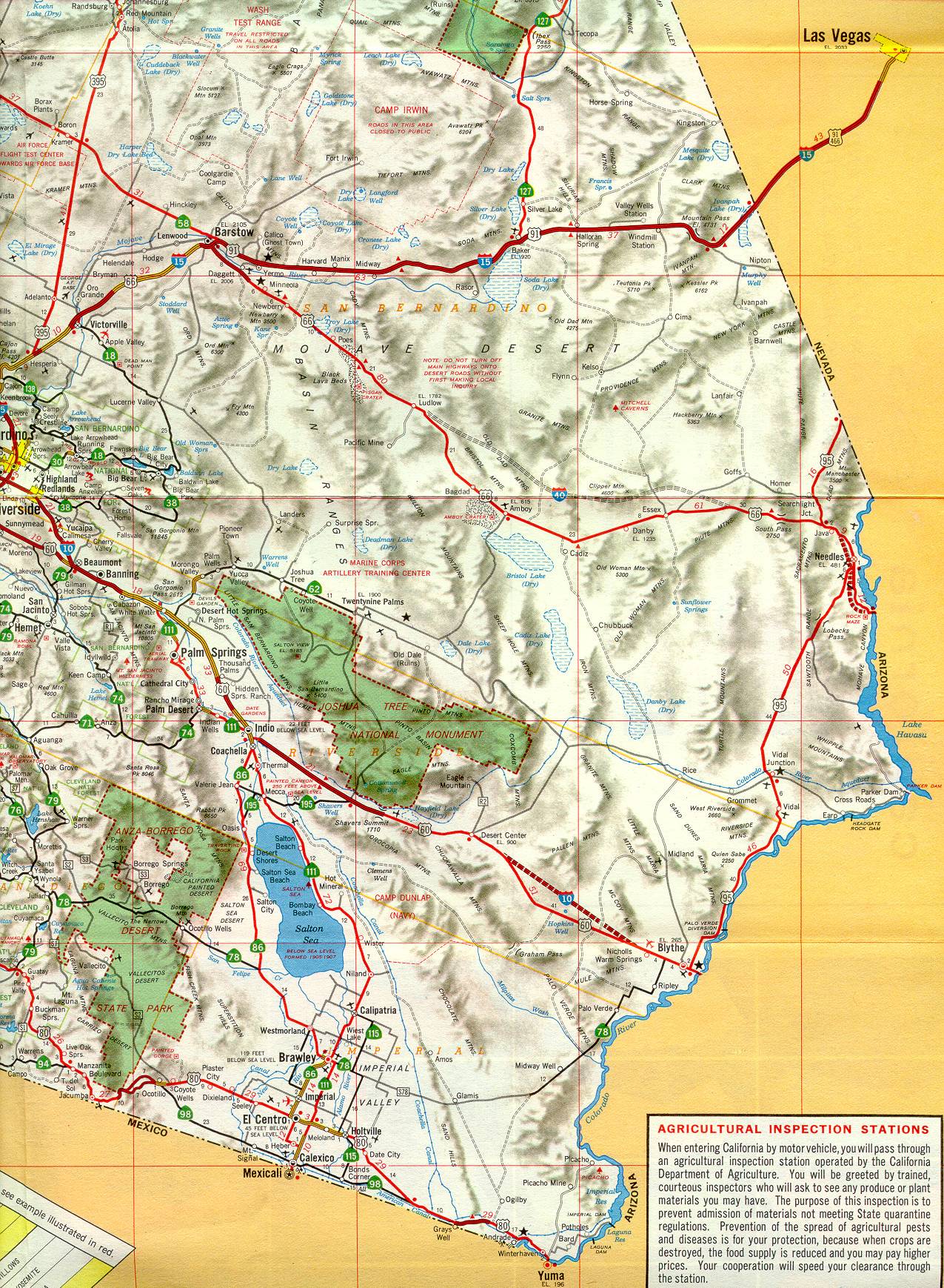 Section of 1966 official highway map for California