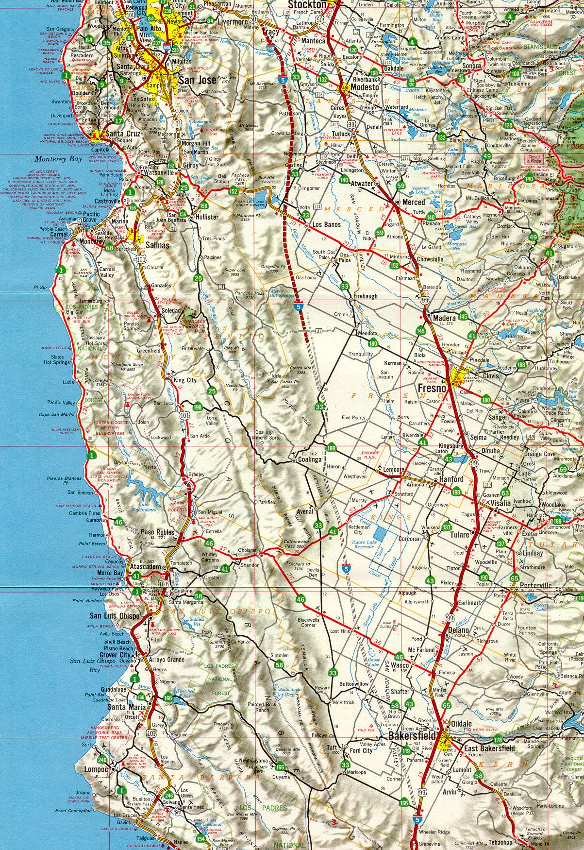 Section of 1966 official highway map for California