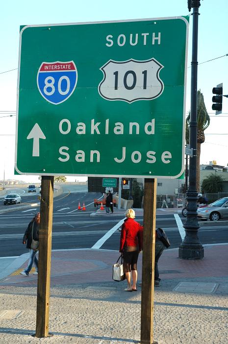 Advance freeway entrance sign for I-80 and US 101 at Octavia Boulevard in San Francisco (2005)
