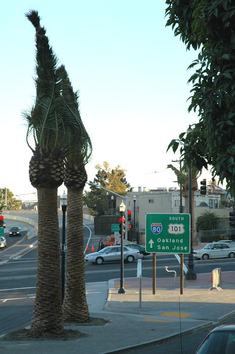 Looking south down the hill from Octavia Boulevard to Market Street in San Francisco