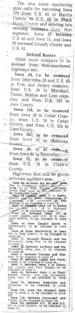 Map of Iowa's 1969 highway renumbering