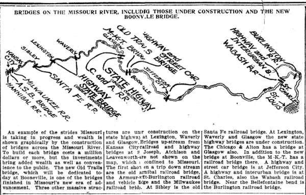 1924 Missouri River bridges map