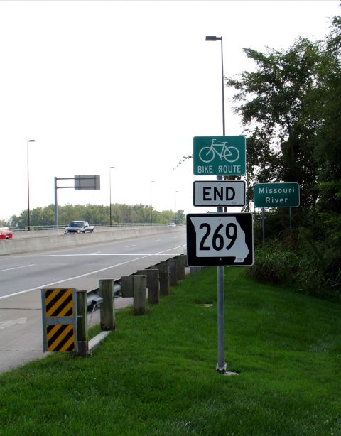Southern terminus of Missouri 269 at the Chouteau Bridge (2008)