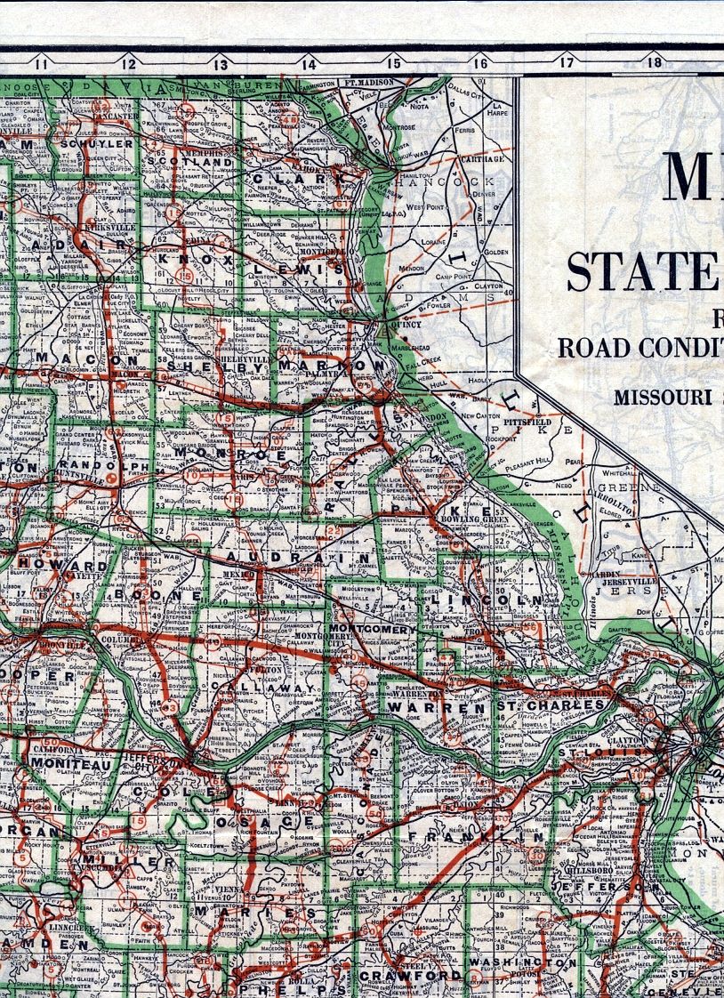 section of 1926 official road map of Missouri