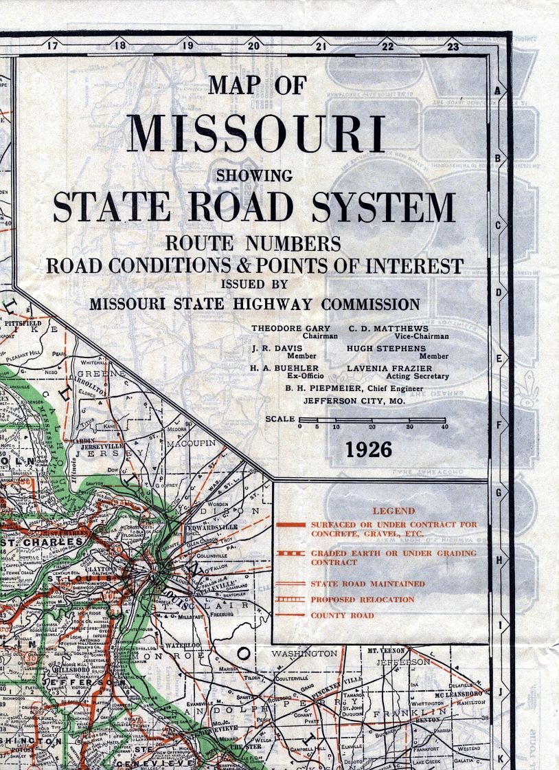 section of 1926 official road map of Missouri