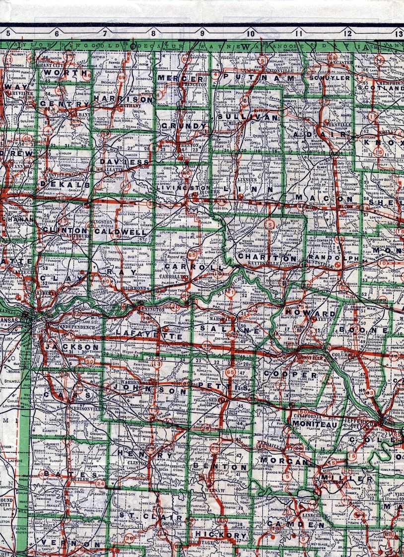 section of 1926 official road map of Missouri