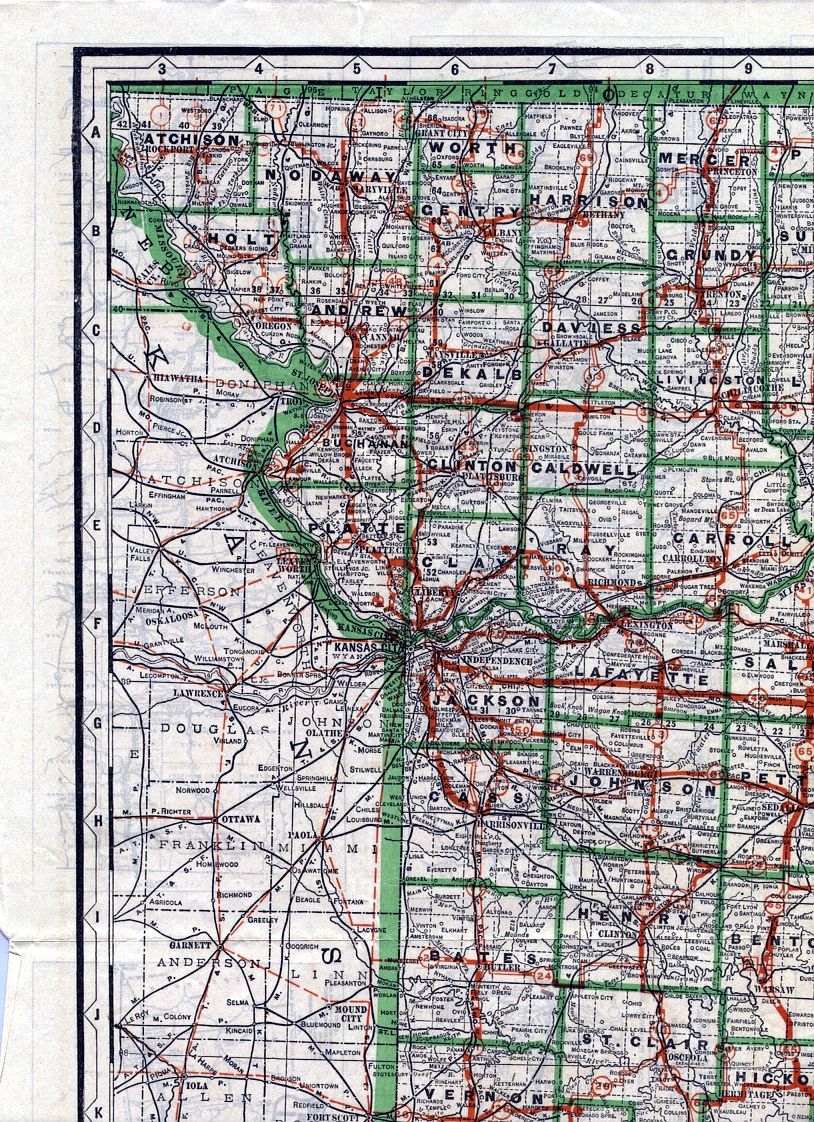 section of 1926 official road map of Missouri