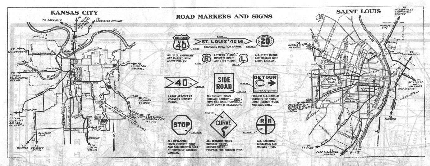 Kansas City and St. Louis inset maps from the 1926 Missouri official road map