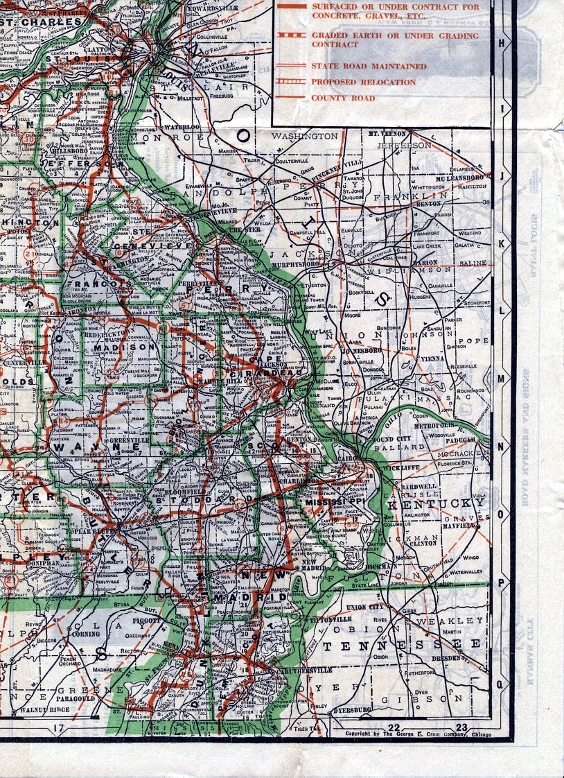 section of 1926 official road map of Missouri