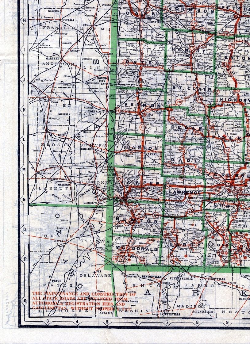 section of 1926 official road map of Missouri