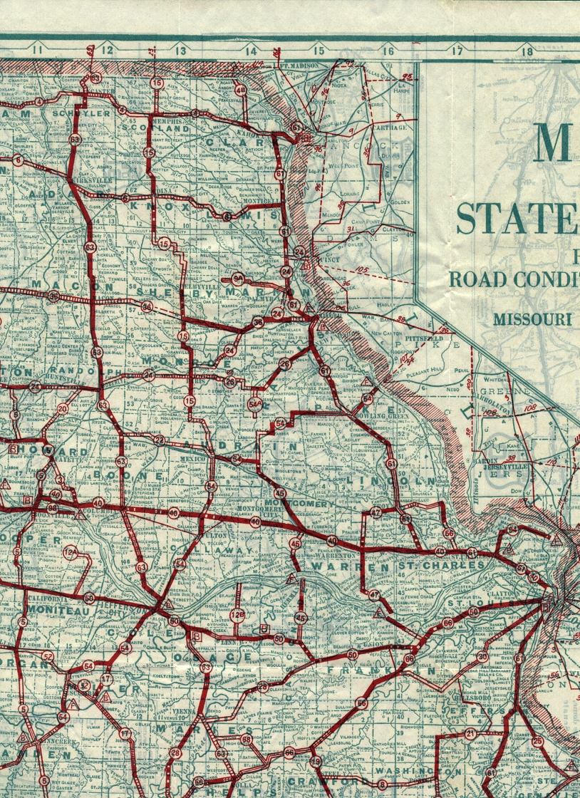 section of 1927 official road map of Missouri