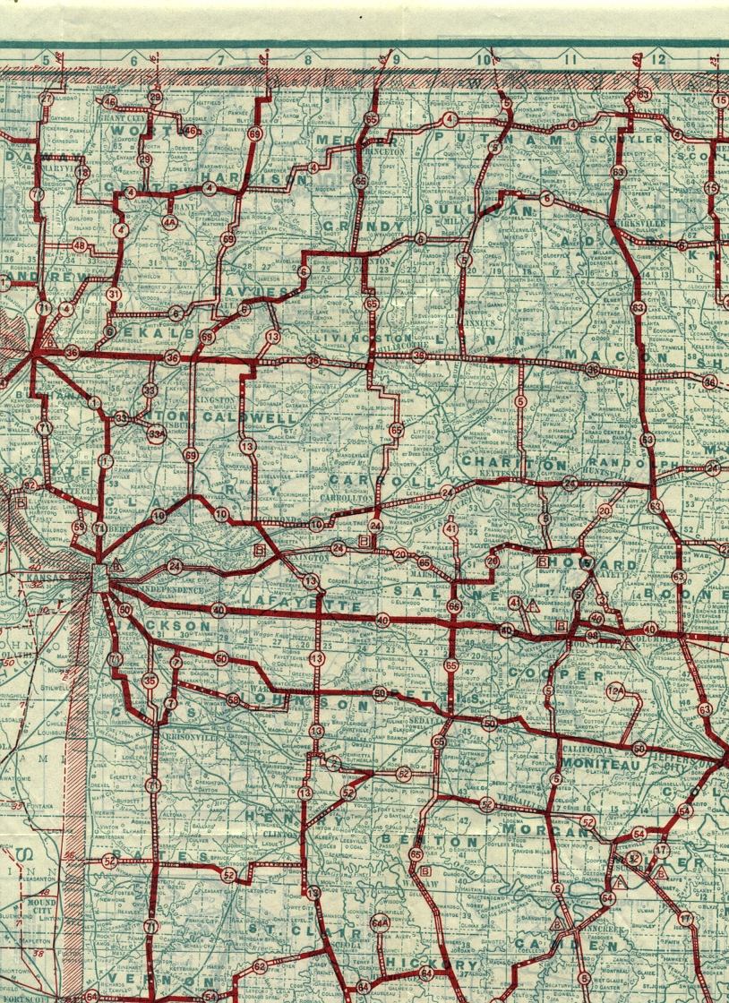 section of 1927 official road map of Missouri