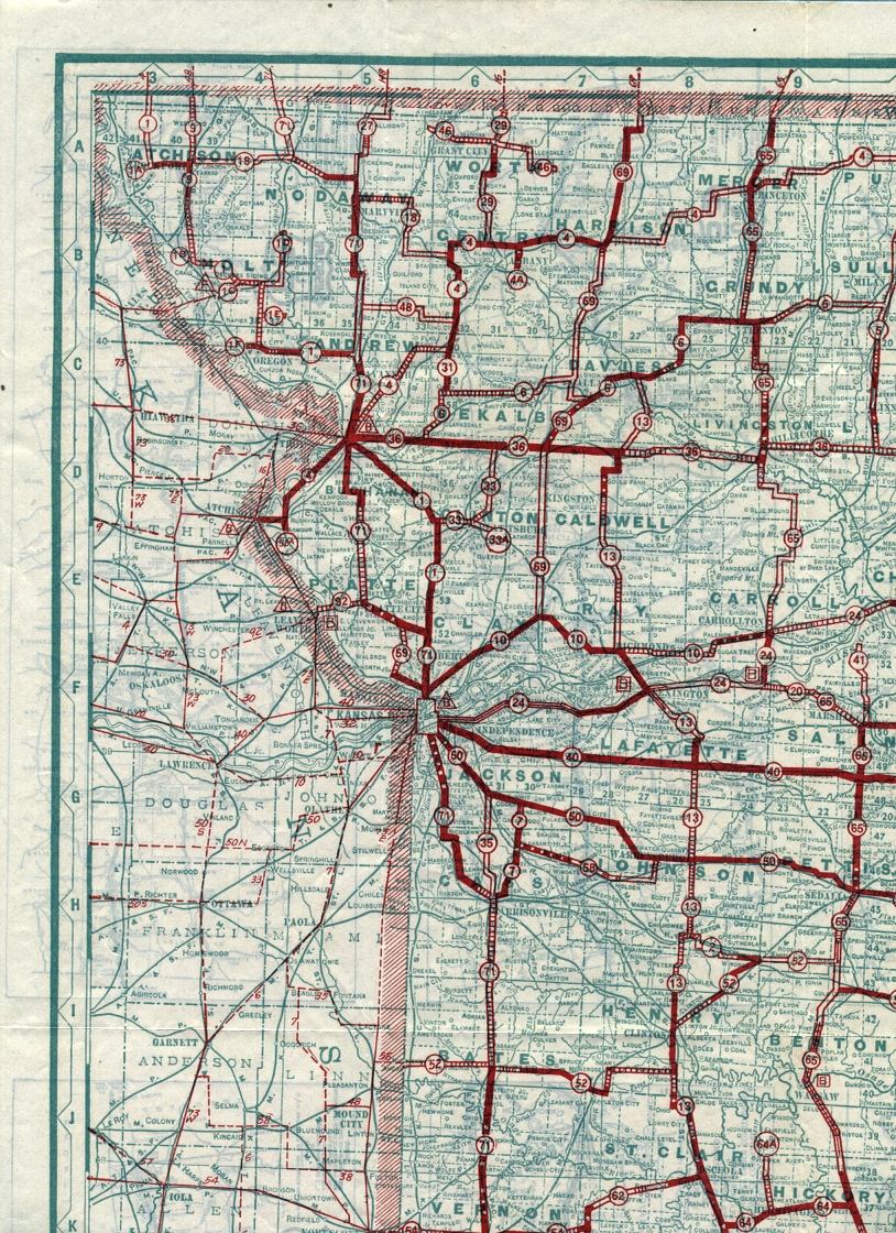 section of 1927 official road map of Missouri