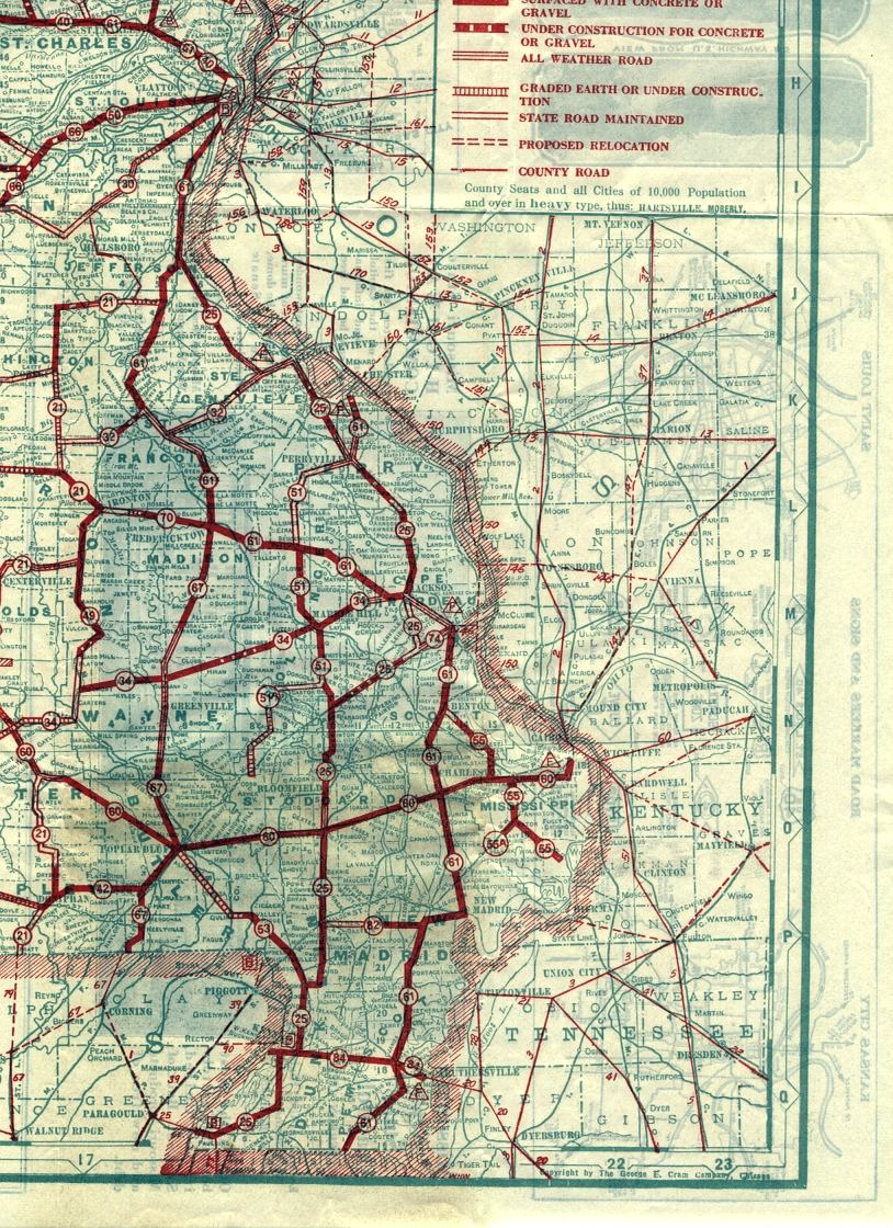 section of 1927 official road map of Missouri