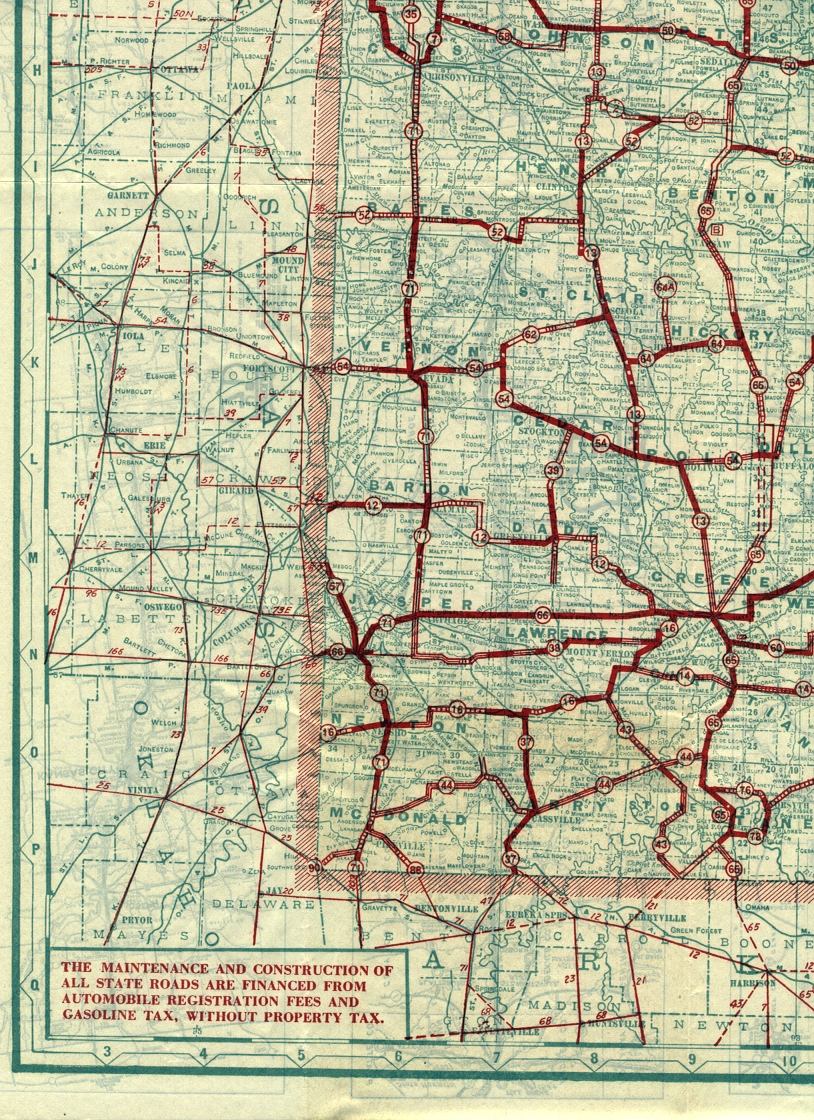 section of 1927 official road map of Missouri