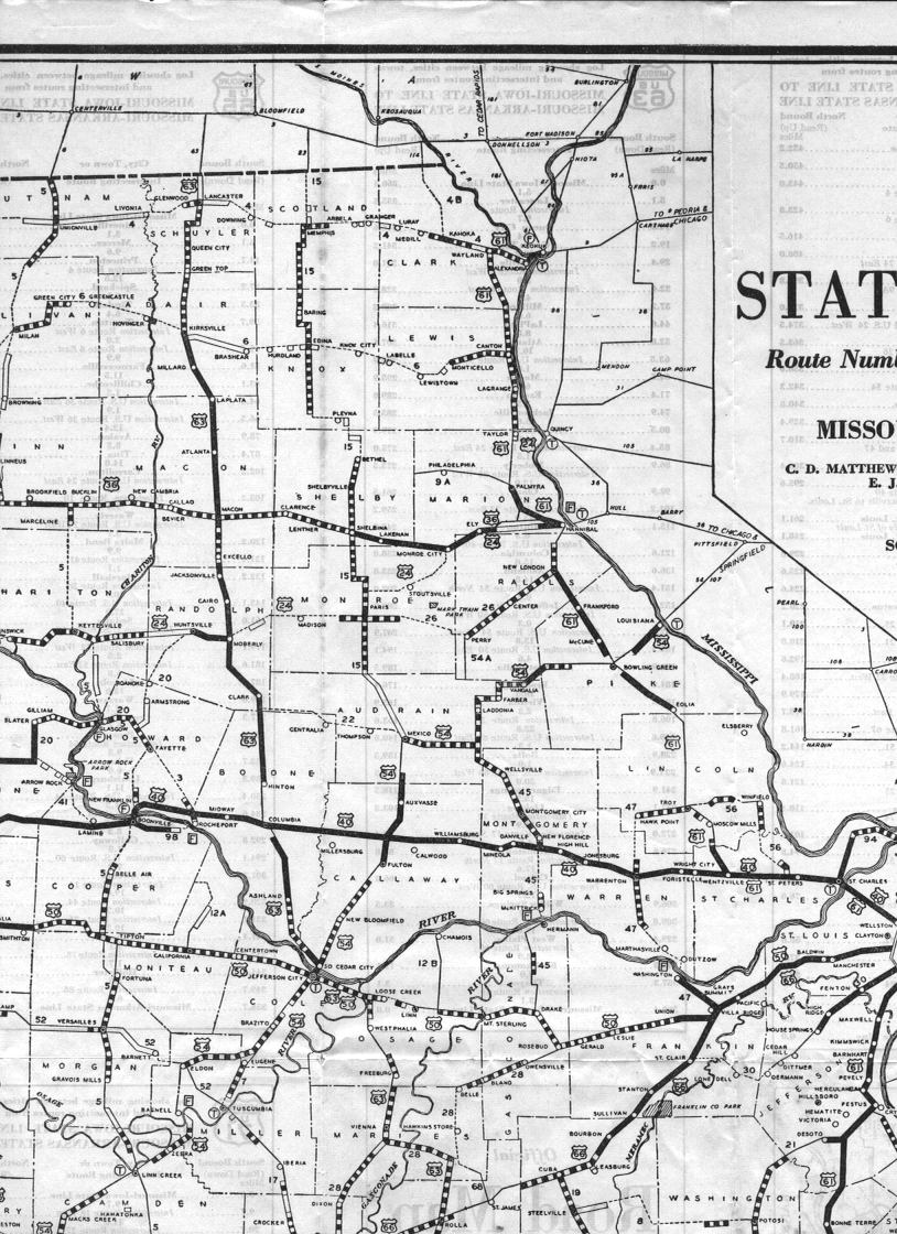 section of 1928 official road map of Missouri