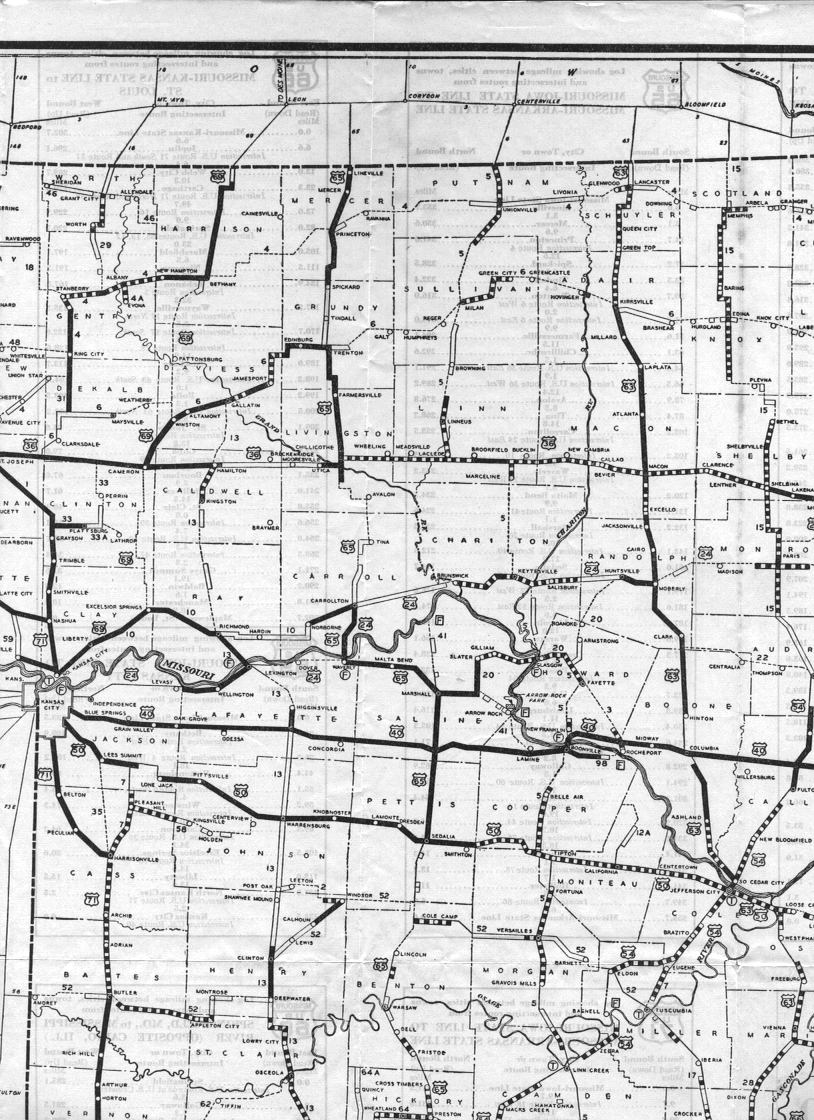 section of 1928 official road map of Missouri