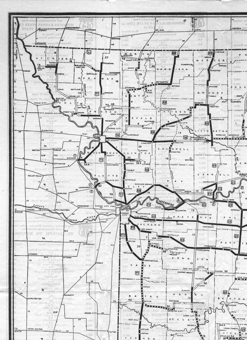 section of 1928 official road map of Missouri