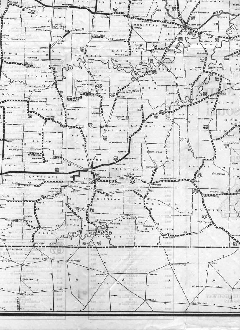 section of 1928 official road map of Missouri