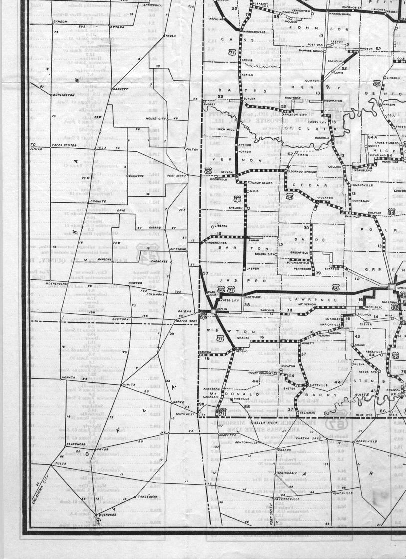 section of 1928 official road map of Missouri