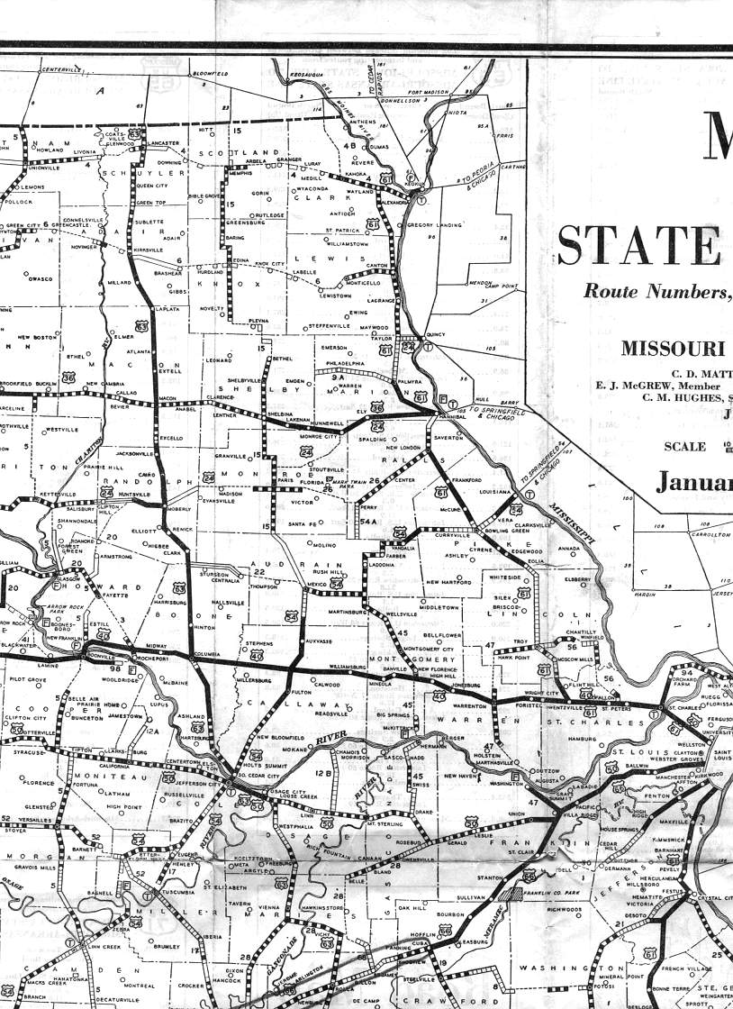 section of 1929 official road map of Missouri