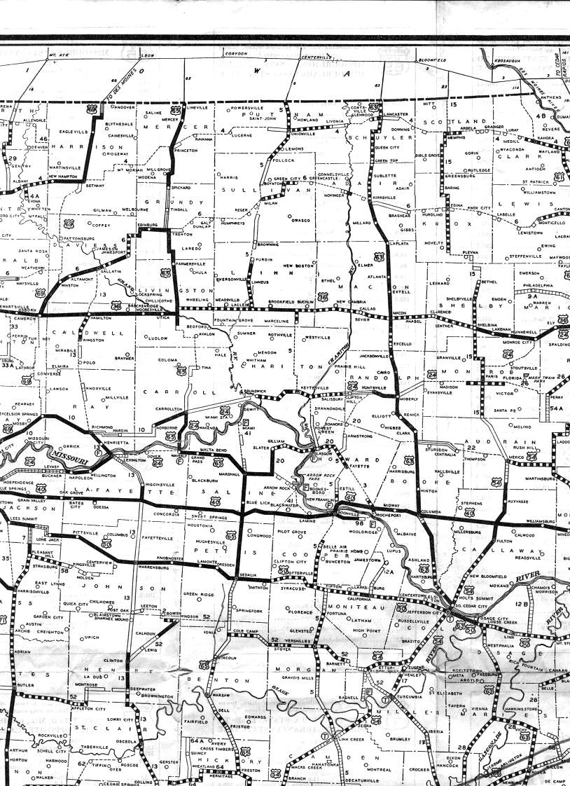 section of 1929 official road map of Missouri
