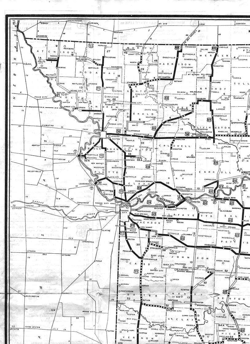 section of 1929 official road map of Missouri