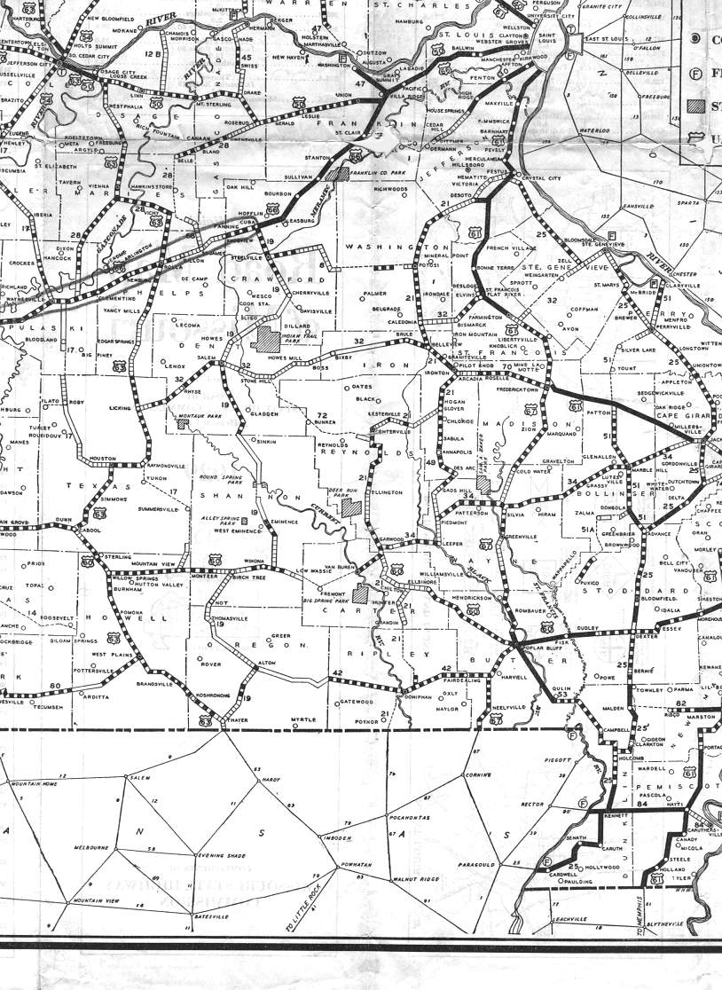 section of 1929 official road map of Missouri