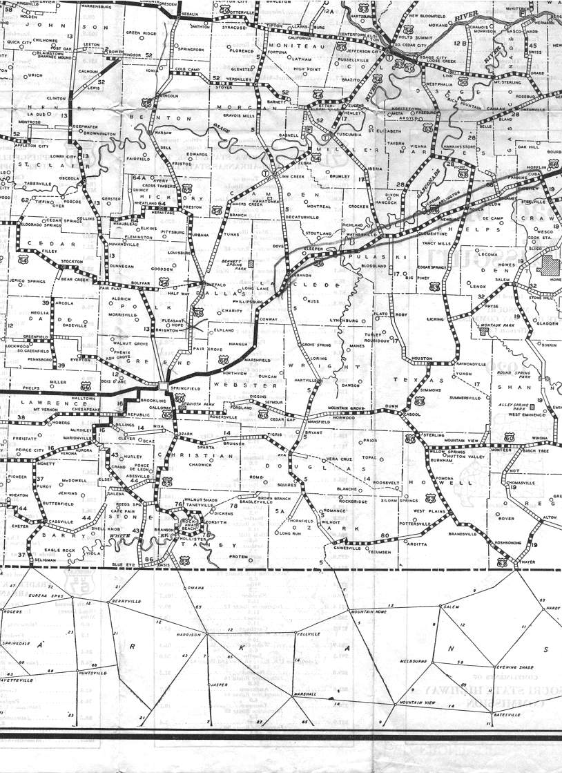 section of 1929 official road map of Missouri