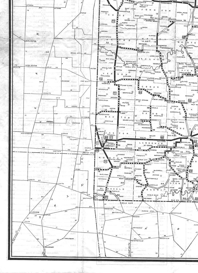 section of 1929 official road map of Missouri