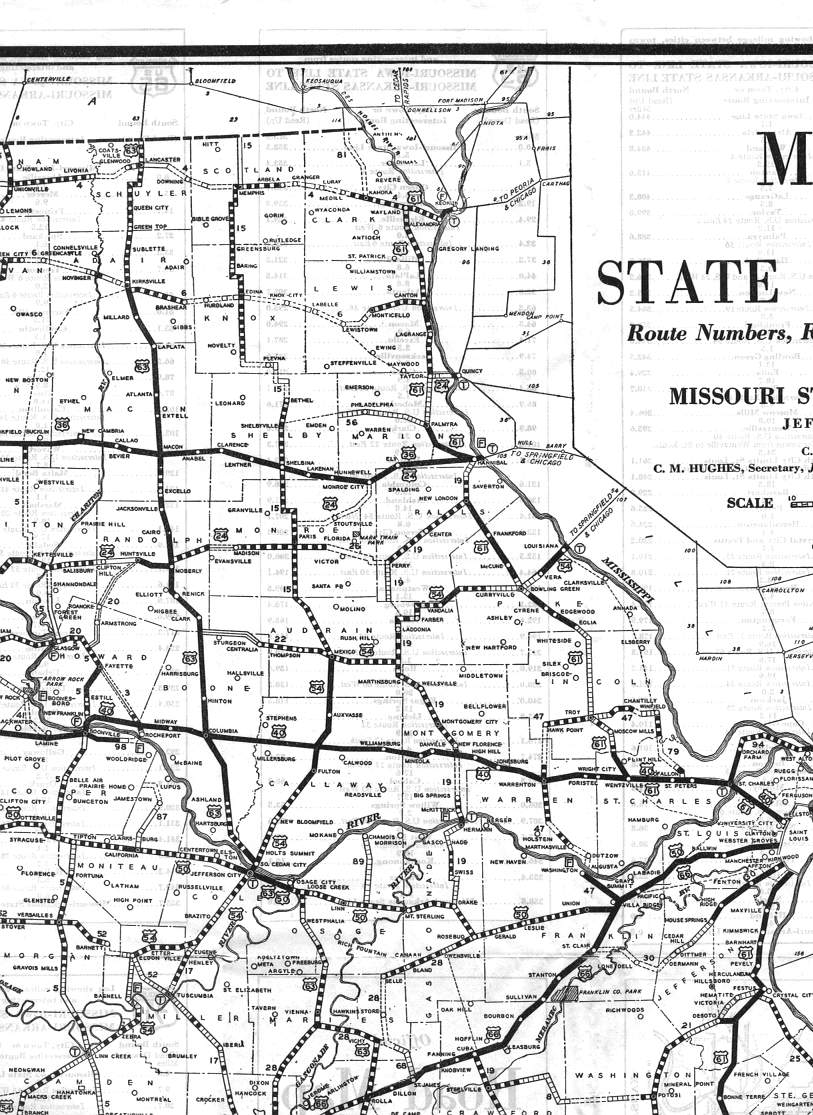 section of 1930 official road map of Missouri