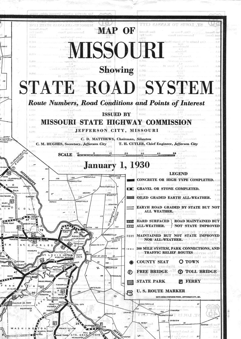 section of 1930 official road map of Missouri