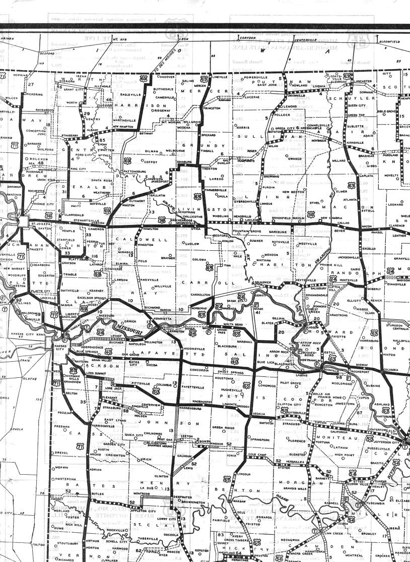 section of 1930 official road map of Missouri