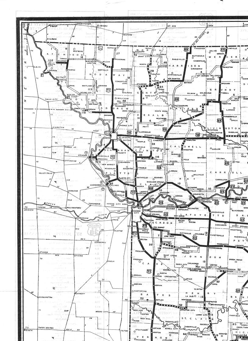 section of 1930 official road map of Missouri