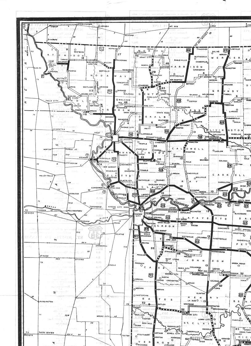 section of 1930 official road map of Missouri