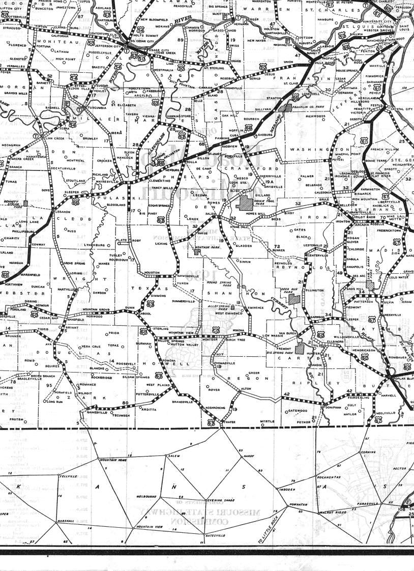 section of 1930 official road map of Missouri