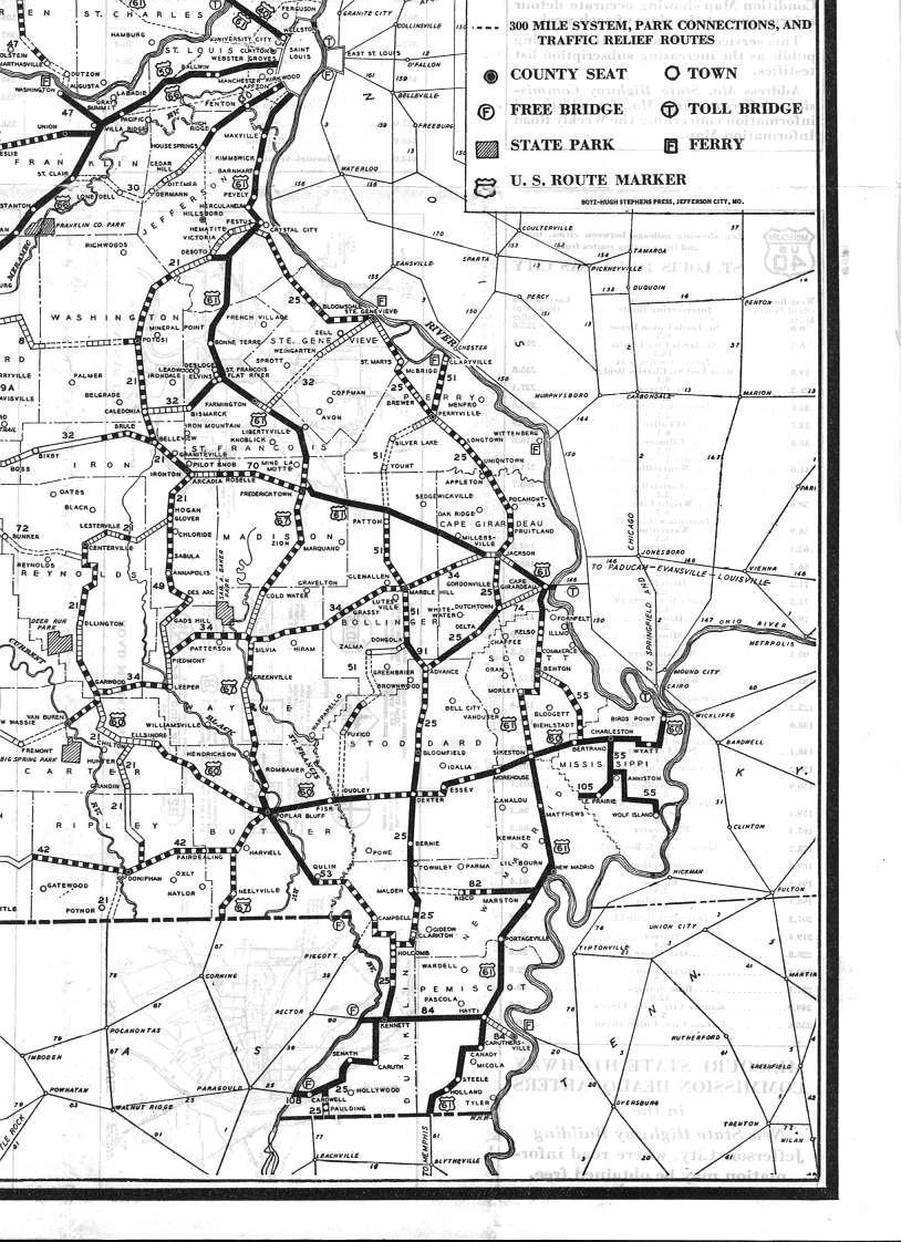 section of 1930 official road map of Missouri