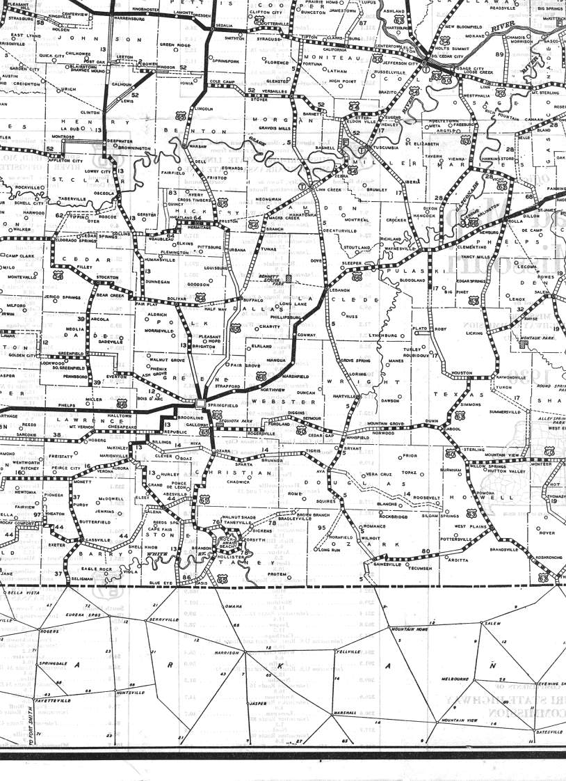 section of 1930 official road map of Missouri