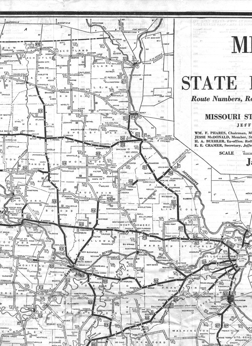 section of 1932 official road map of Missouri