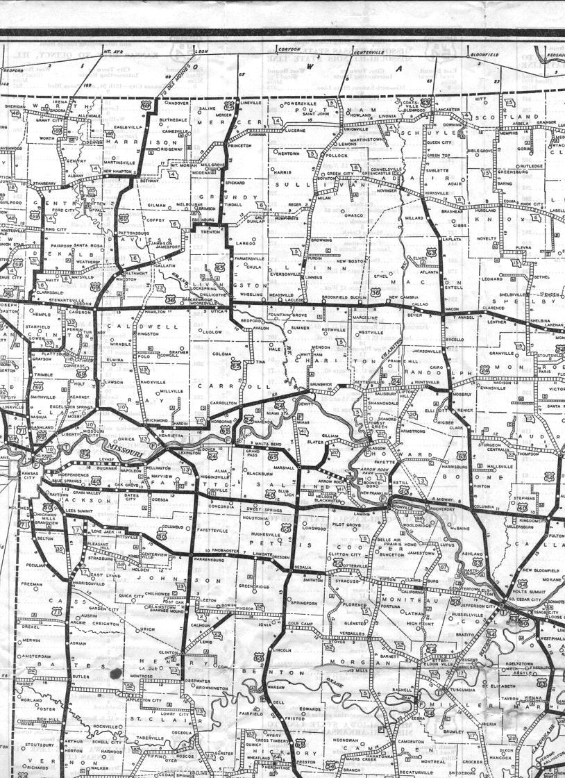 section of 1932 official road map of Missouri