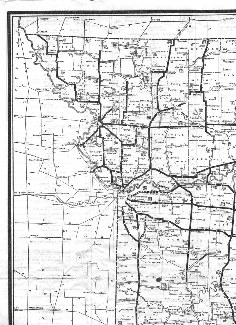 section of 1932 official road map of Missouri