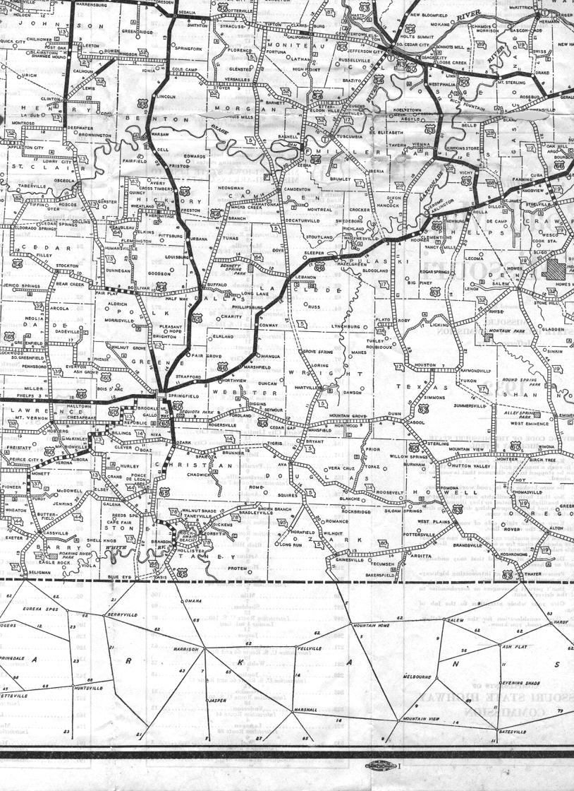 section of 1932 official road map of Missouri