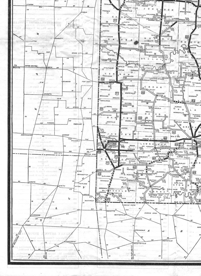 section of 1932 official road map of Missouri