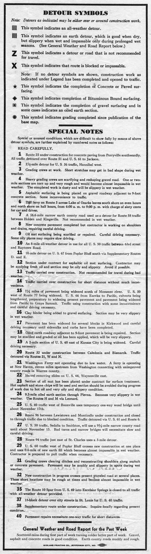 Section of 1935 official Missouri weekly detour and road map