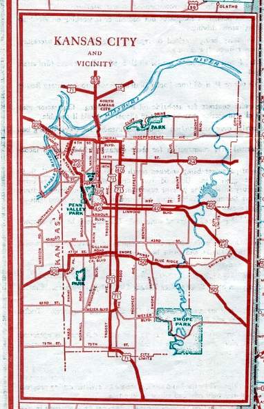 Section of 1935 official Missouri weekly detour and road map