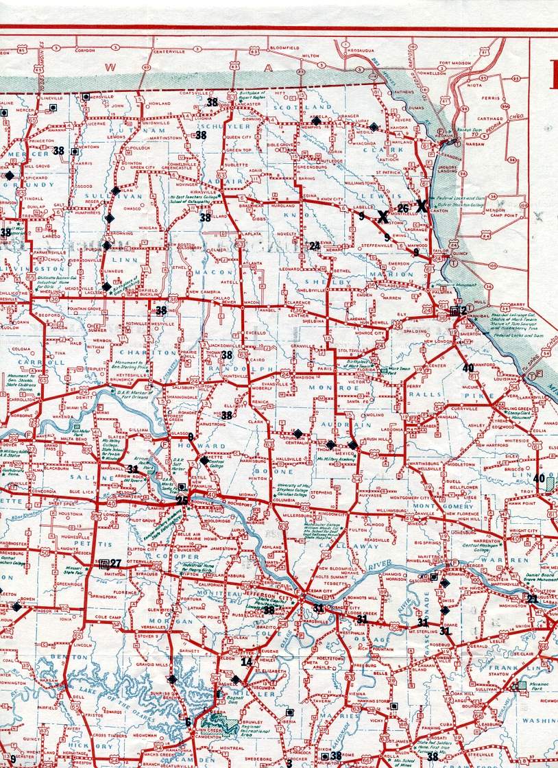 Section of 1935 official Missouri weekly detour and road map