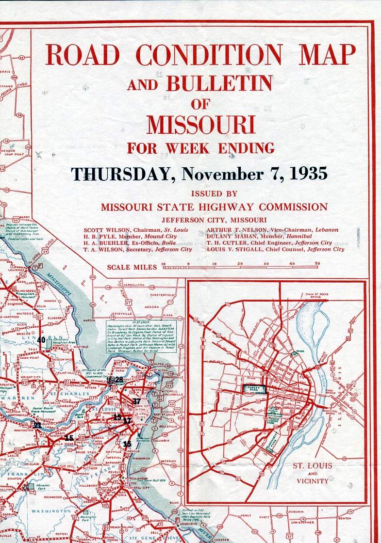 Section of 1935 official Missouri weekly detour and road map