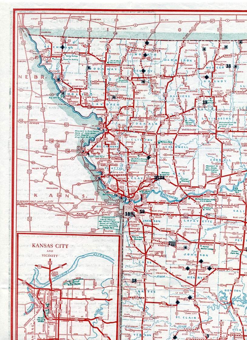 Section of 1935 official Missouri weekly detour and road map